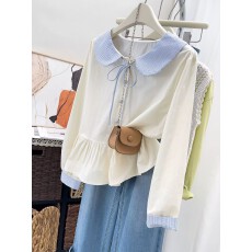 批发温柔甜美风蝴蝶结<b class='q'>娃娃领</b>衬衫2026春季新款洋气系带宽松减龄上衣女