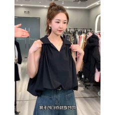 批发<b class='q'>无袖</b>V领<b class='q'>背心</b>衬衫女外穿夏2026大码胖mm宽松遮肚子花苞上衣Polo衫