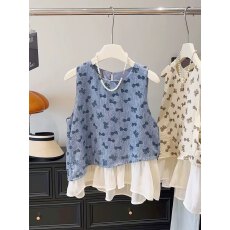 批发不规则蝴蝶结印花<b class='q'>无袖</b><b class='q'>背心</b>衬衫女2026夏季新款设计感甜美<b class='q'>无袖</b>上衣