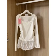 批发2026芭蕾风假两件蕾丝挂脖长袖t恤女春内搭<b class='q'>打底衫</b>小众设计感上衣