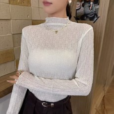 批发木耳边半高领蕾丝打底衫女2026夏季洋气叠穿内搭小衫微透网纱上衣