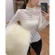 批发纯色半高领提花蕾丝衫女2026夏季新款高级感洋气显瘦打底衫上衣