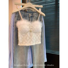 批发2026纯欲重工镶钻毛茸吊带背心女夏季新款亮片高级感胸衣小上衣