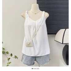 批发2026V领无袖吊带背心女夏季外穿大码胖mm宽松遮肚减龄娃娃衫上衣
