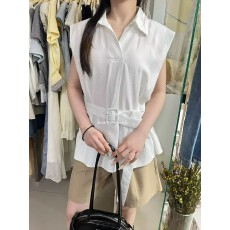 批发2026气质<b class='q'>ol</b>通勤无袖衬衫女收腰显瘦棉麻薄款微透上衣衬衣