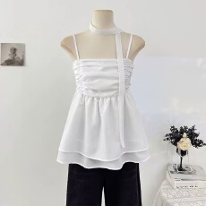 批发韩系甜辣风褶皱抹胸吊带背心女夏季2026荷叶边<b class='q'>收腰</b>显瘦减龄上衣潮