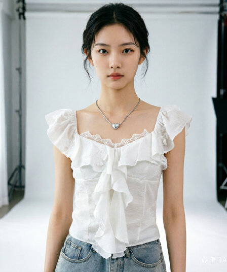 순수한 욕망 핫걸 레이스 조각 광장 칼라 작은 날다 소매 여성 셔츠 여름 2026 프릴 몸매 가꾸기 슬림해 보이는 쇼트 스타일 맨위