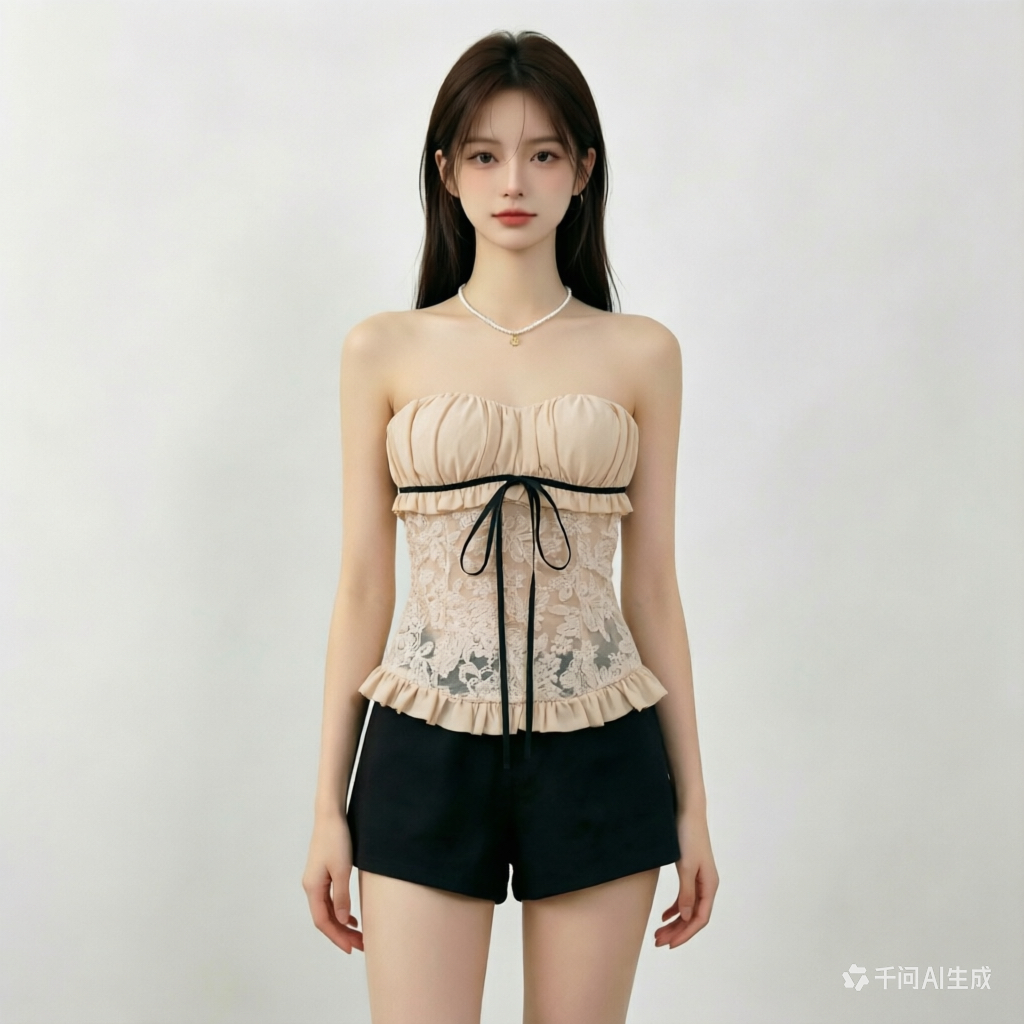 2026 자카드 나비 매듭 배색 생선뼈 허리 튜브탑 여성 여름 Chic 자이언트 잘 생긴 핫걸 조끼 맨위