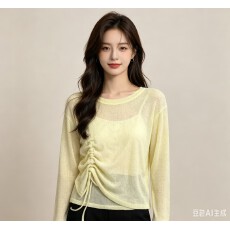 批发防晒设计感小众抽绳针织<b class='q'>打底衫</b>女夏季2026短款高腰上衣长袖两件套