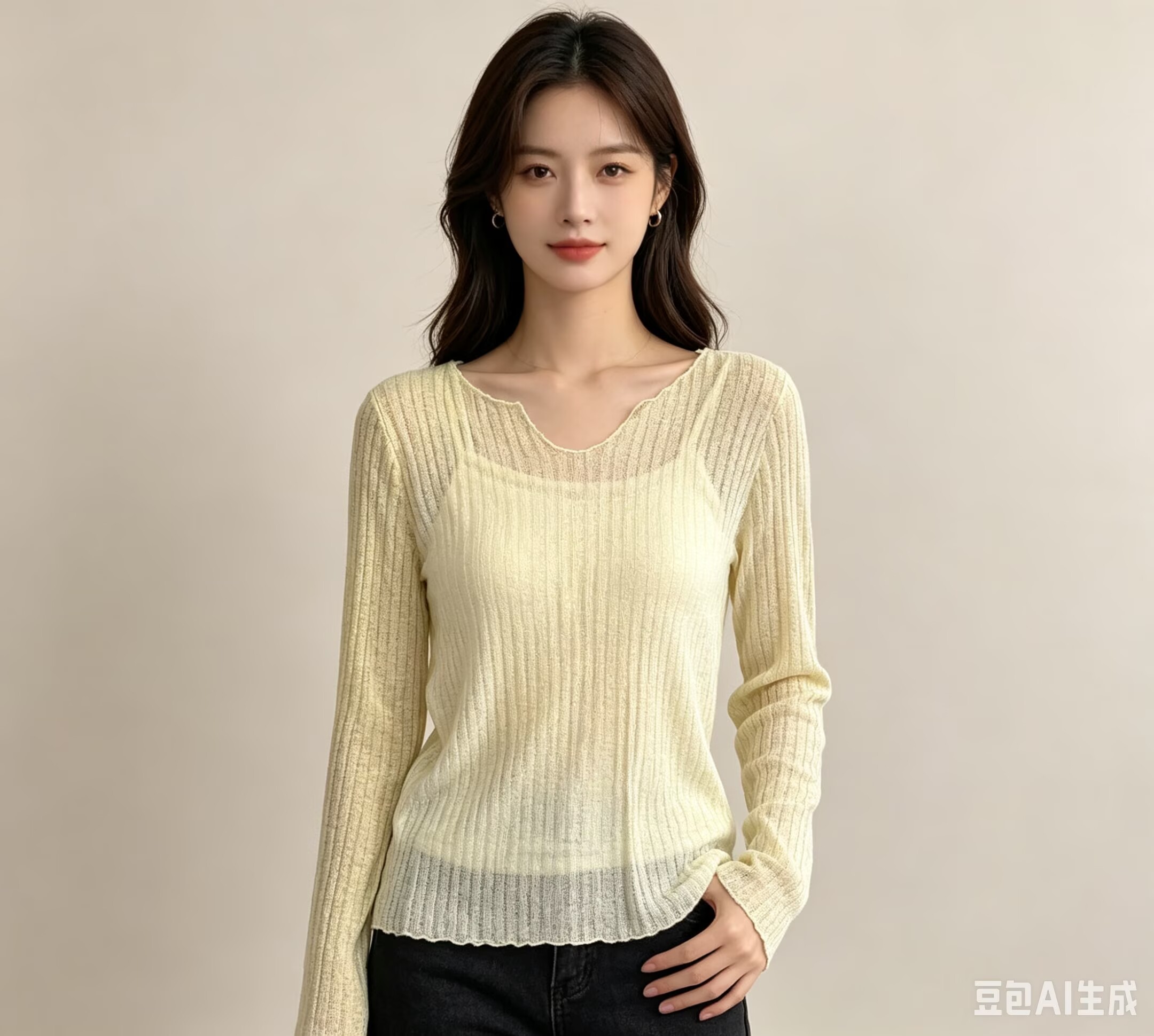 2026 법 마이크로 ~을 통해 긴팔 여성 순수한 욕망 자외선 차단 블라우스 여름 루즈핏 얇은 스타일 고급 센스 투피스 세트 맨위