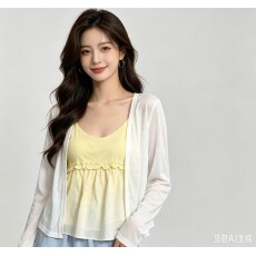批发2026夏上新韩系荷叶边设计感吊带背心+薄款防晒开<b class='q'>衫</b>小<b class='q'>衫</b>两件套