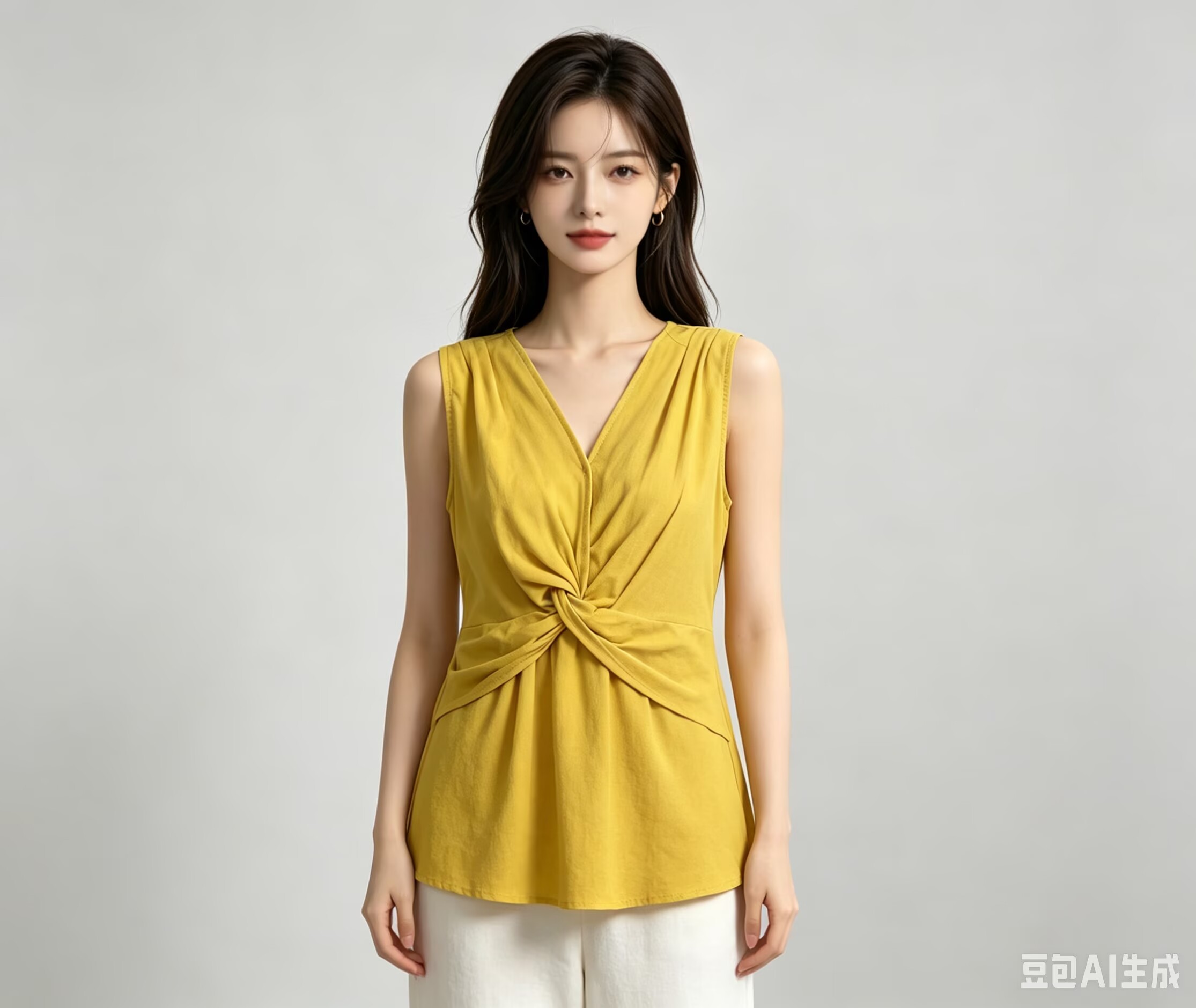2026 빨간색 품격 비틀림 V넥 민소매 티셔츠 조끼 여성 여름 디자인 센스 작은 대중 허리 수축 인형 셔츠 맨위