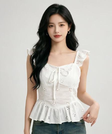 프랑스식 순수한 욕망 바람 자수 홀로우 아웃 자수 캐미솔 여름 2026 년 프릴 쇼트 스타일 치마 맨위