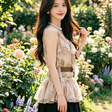 批发法式不规则挂脖系带露肩无袖背心女夏季2026性感露背收腰显瘦上衣