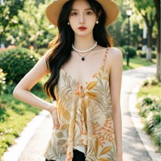 批发度假风氛围感印花V领<b class='q'>吊带</b><b class='q'>背心</b>女夏2026辣妹性感露背宽松减龄上衣