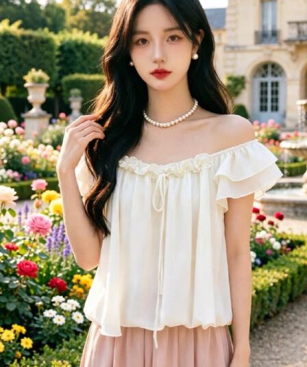 2026 핑크색 목이버섯 나비 넥타이 작은 날다 소매 여성 셔츠 여름 얇은 스타일 쉬폰 블라우스 품격 부드러운 맨위