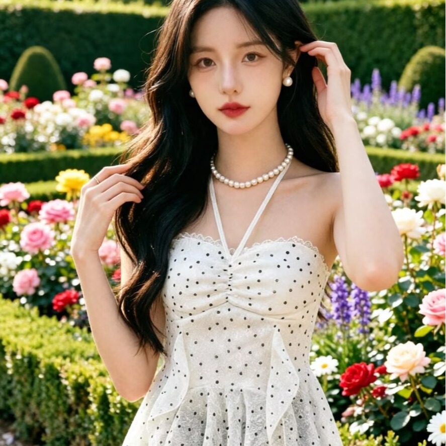 2026 달콤함 디자인 센스 도트 무늬 행침 목 튜브탑 여성 여름 레이스 프릴 불규칙 튀김 거리 의류