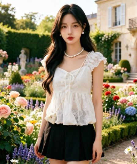 프랑스식 달콤함 요정 품격 광장 칼라 Feifei 소매 여성 셔츠 여름 2026 자수 홀로우 아웃 자수 치마 맨위