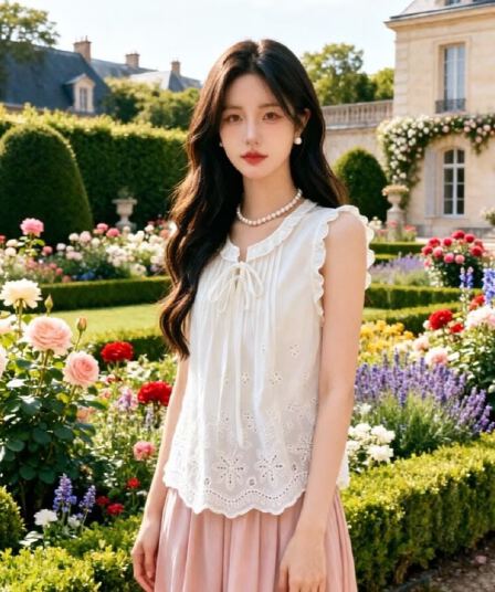 프랑스식 디자인 센스 민소매 홀로우 아웃 맨위 2026 여름 단색 라운드 넥 출퇴근 바람 품격 풀오버 Chic 작은 셔츠