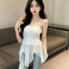 批发2026不规则性感无袖抹胸背心女夏季绝美<b class='q'>裹</b><b class='q'>胸</b>辣妹修身粉色外穿上衣