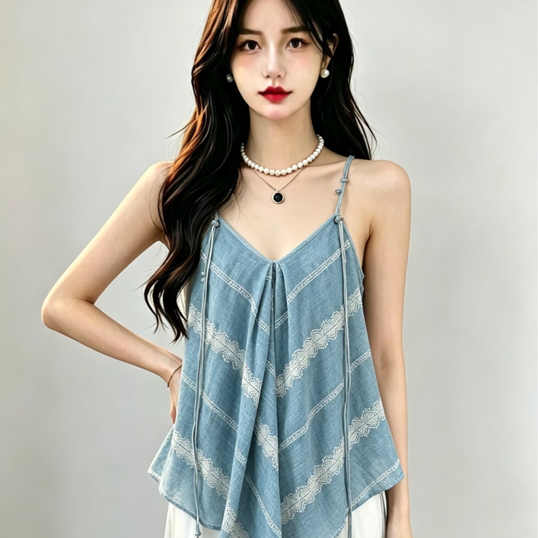 2026 한 부서 달콤함 레이스 조각 비즈 자수 여성 여름 해변가 휴가 불규칙 루즈핏 치마 맨위