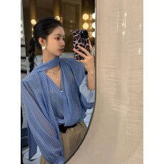 批发法式复古波点<b class='q'>衬衫</b>女秋季独特小衫防晒罩衫小众气质雪纺衫长袖上衣