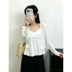 批发夏季巨好看叠穿抹胸小<b class='q'>吊带</b>背心女辣妹微透薄款防晒开衫两件套上衣