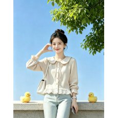 批发假两件蕾丝拼接针织开衫女2026年秋装新款超好看单穿系带长袖上衣