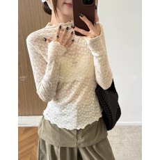 批发十三行2026早秋新款温柔韩系提花打底衫<b class='q'>女长袖</b>修身显瘦T恤上衣