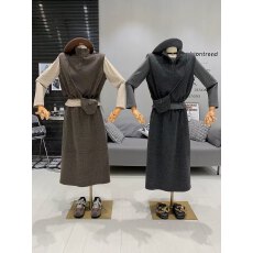 批发复古排扣针织马甲三件套无袖马甲半身长裙长袖打底显瘦通勤套装