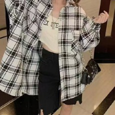 批发法式<b class='q'>格子衬衫</b>女秋季2026新款宽松显瘦慵懒风长袖上衣外套