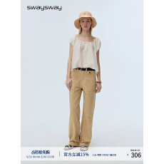 swaysway“悠长假期”云朵泡泡袖宽松一字领系带刺绣上衣衬衫短袖