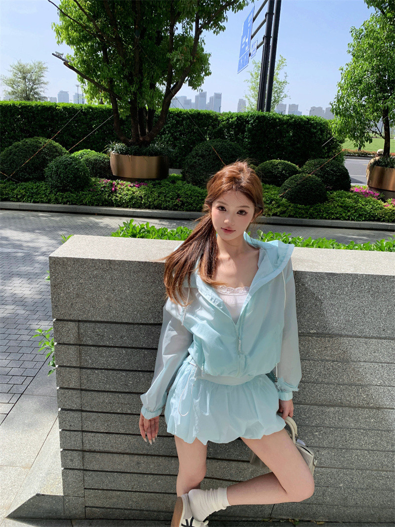 MY12033# 美式复古防晒服两件套女夏季新款套装女裝貨源服裝批發