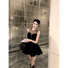 批发万圣之夜辣妹千金风高级感收腰蓬蓬短连衣裙女法式生日礼服裙子