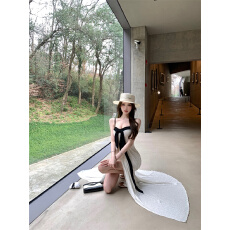 批发实拍~  法式吊带<b class='q'>连衣裙</b>女度假风<b class='q'>开叉</b>辣妹修身撞色包臀抹胸长裙