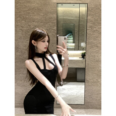 批发实拍午夜倩影黑色性感御姐风镂空包臀裙短裙<b class='q'>连衣裙</b>小黑裙