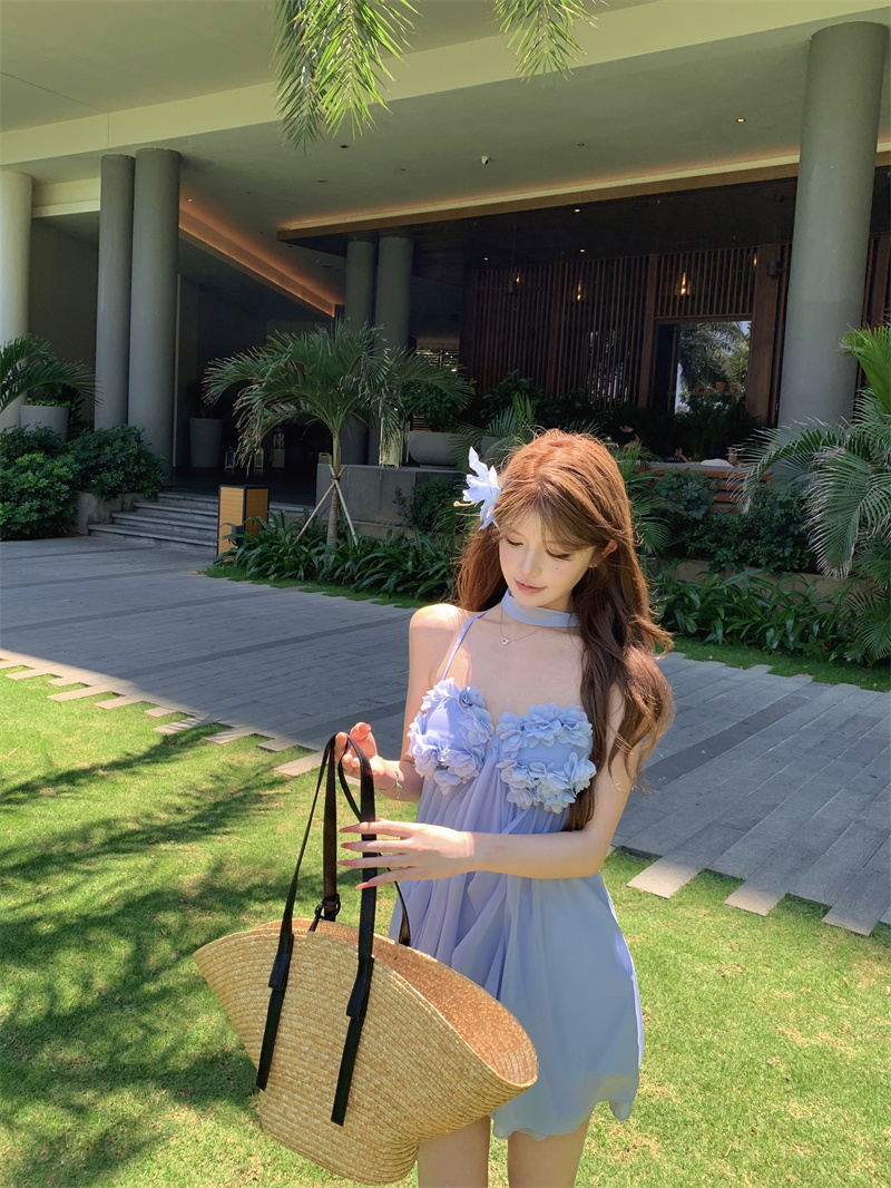 실사 휴가 바람 슬립 여성 드레스 새로운 프랑스식 쉬폰 A라인 스커트 순수한 욕망 케이크 치마