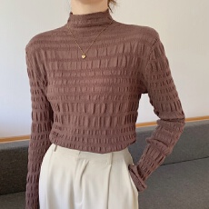 批发实拍 新款韩版ins半高领长袖<b class='q'>打底衫</b>女秋冬压褶修身内搭外穿上衣