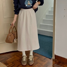 批发实拍 新款韩版雪加绒显瘦百搭<b class='q'>中长款</b>温柔复古半身裙简约休闲A字裙