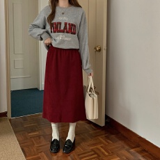 批发实拍 新款韩版雪加绒显瘦百搭<b class='q'>中长款</b>温柔复古半身裙简约休闲A字裙
