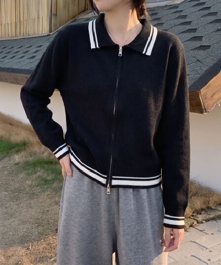 실사 한 부서 POLO 칼라 캐주얼 느긋한 바람 니트 다용도 오픈 가디건 여성 셔츠