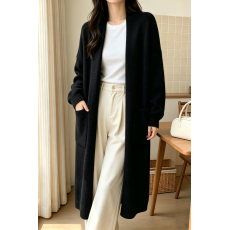 批发实拍宽松时尚中长款针织开衫女纯色慵懒风外搭新款爆款毛衣外套