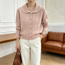 批发实拍法式娃娃领韩版宽松慵懒风翻领套头<b class='q'>女</b>百搭<b class='q'>针织衫</b>上衣外套<b class='q'>女</b>