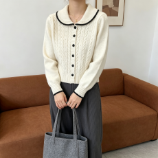 批发实拍法式娃娃领韩版宽松慵懒风翻领套头<b class='q'>女</b>百搭<b class='q'>针织衫</b>上衣外套<b class='q'>女</b>