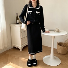 批发实拍千金风休闲针织套装女2026撞色翻领毛衣开衫A字<b class='q'>半身裙</b>两件套