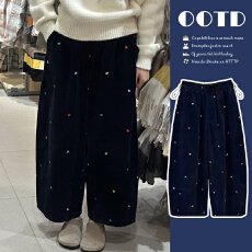 批发现孕妇裤秋冬日系爱心刺绣灯芯绒宽松灯笼裤百搭气球库