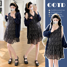 批发实拍 現货新款法式气质碎花V领无袖连衣裙夏季针织开衫背心短裙