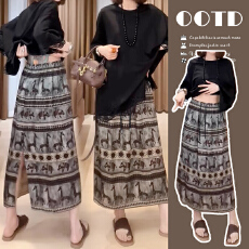 批发夏季<b class='q'>新款</b>孕妇<b class='q'>半身裙</b>百搭设计感显瘦印花开叉抽绳<b class='q'>半身裙</b>子