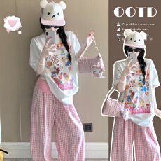 現货多巴胺套装搭配一整套夏季时尚短袖搭配托腹裤休闲穿搭两件套