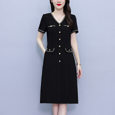 批发胖MM时尚减龄小香风气质百搭黑色<b class='q'>连衣裙</b>新款夏季藏肉高级感<b class='q'>连衣裙</b>